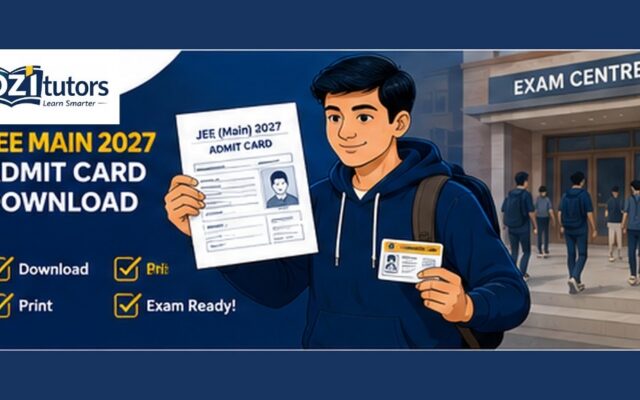 JEE Main 2027 admit card download guide — student with hall ticket at exam centre
