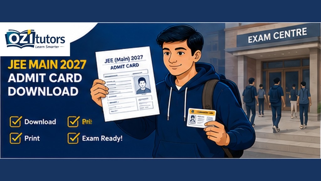 JEE Main 2027 admit card download guide — student with hall ticket at exam centre