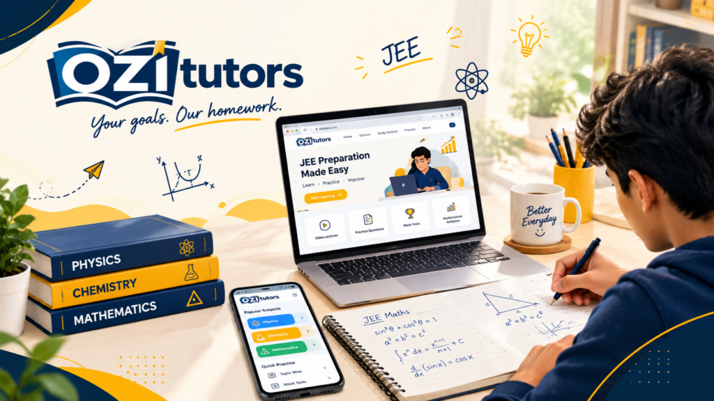 OziTutors JEE preparation with personalised online learning, study materials, laptop and mathematics notes