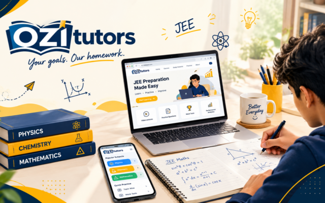 OziTutors JEE preparation with personalised online learning, study materials, laptop and mathematics notes