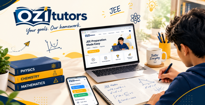 OziTutors JEE preparation with personalised online learning, study materials, laptop and mathematics notes