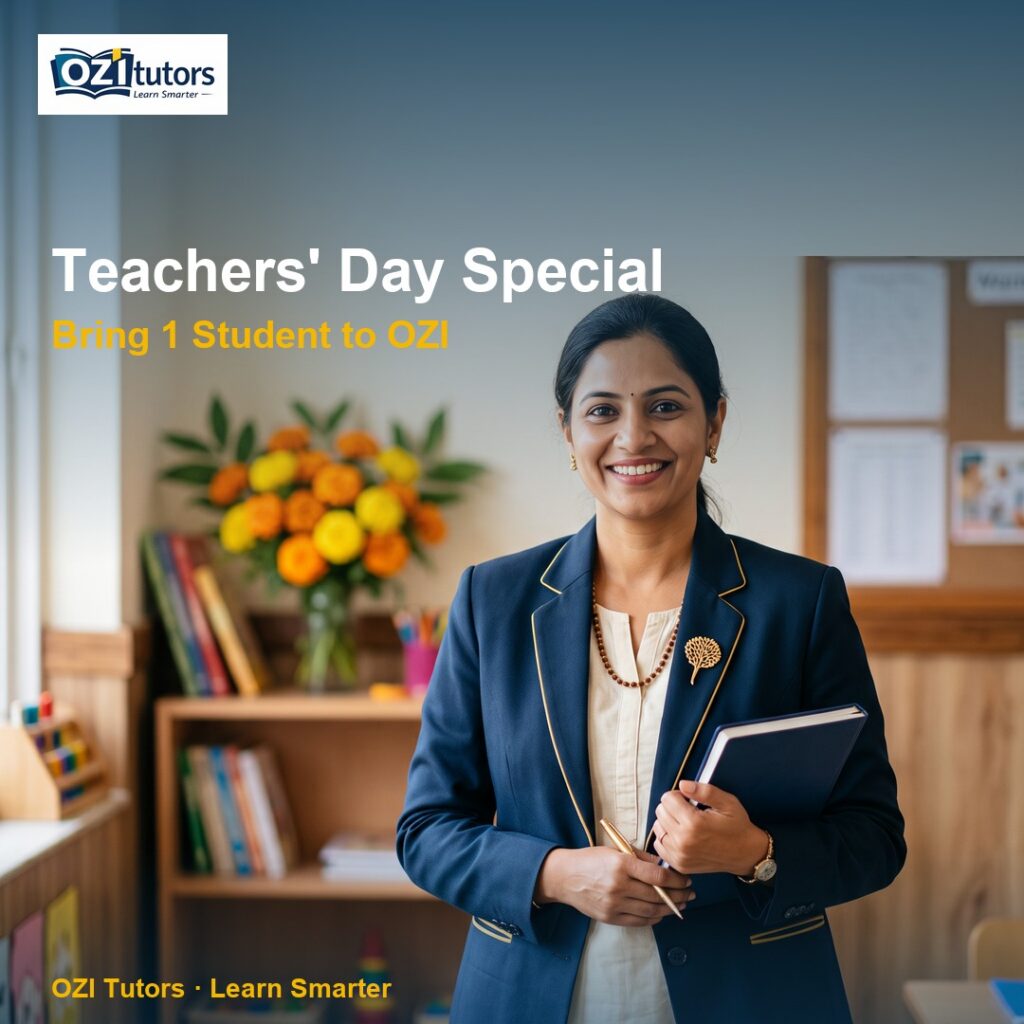 Indian teacher celebrating Teachers Day 2026 with OZI Tutors teach online offer for private tutors