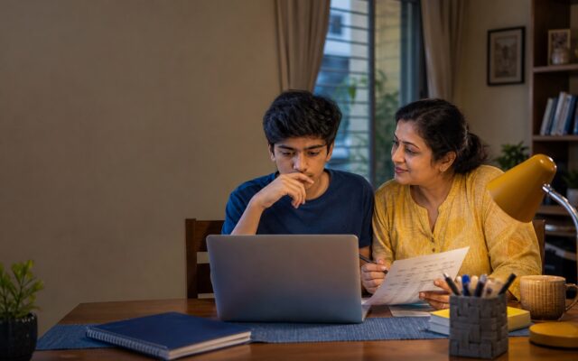 Indian parent and student comparing a local tuition centre near me with online 1:1 tutoring options