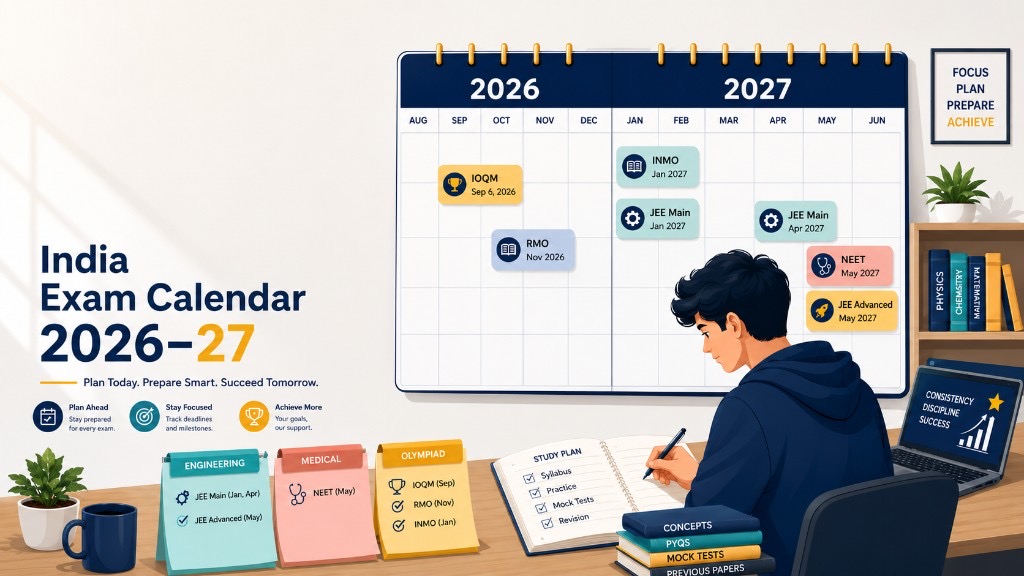 India Exam Calendar 2026–27: IOQM, JEE Main, JEE Advanced and NEET Dates